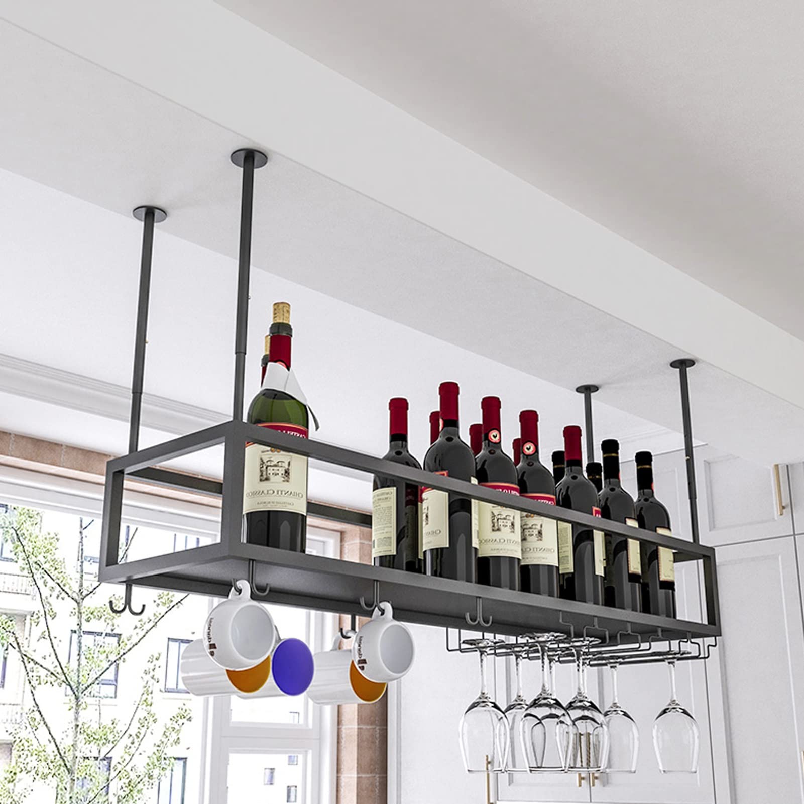 Porte-bouteille de vin suspendu pour bar et cuisine étagère de plafond