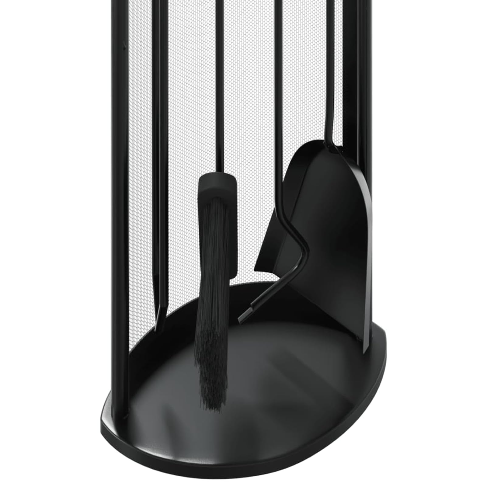 Kaminbesteck Set aus Stahl, Schwarz, 23x15x66 cm, für den Kamin, Schürhaken Set mit Gestell, Zange, Besen und Schaufel 156379