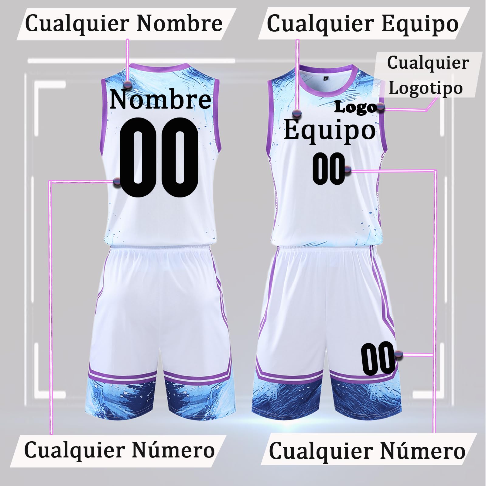 Tenue de Basket pour Basketball pour Fille Enfant Personnalisable avec Nom, Numéro, Logo de l'Équipe Maillot de Basket Personnalisé Ensemble Basket Garcon