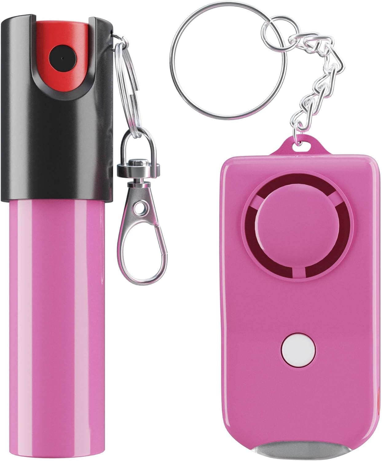 Pepper Spray and Private Alarm Key Chain Bundle (2 Pack) for Safety and Self Protection, Safeguard for Ladies and Males, Tear Fuel and Panic Button (Pink)