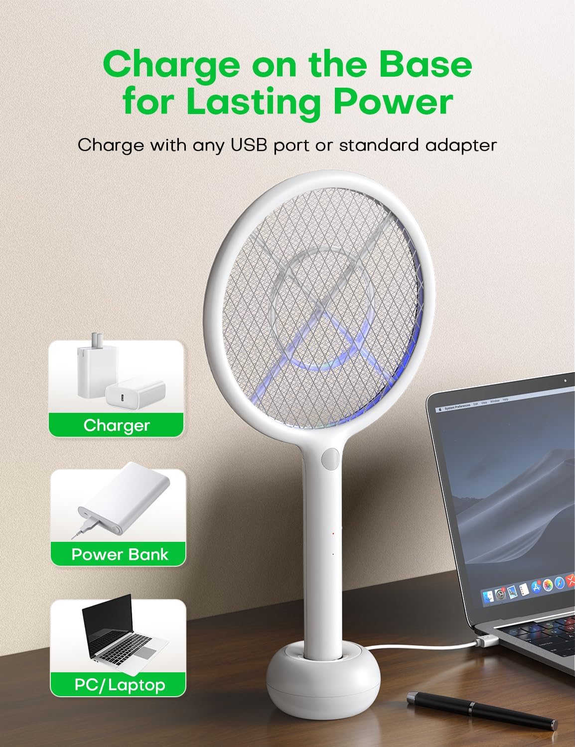 AROEVE Electric Fly Swatter charging on its base