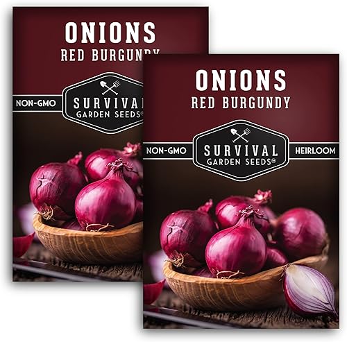 Miniatura 1 de Survival Garden Seeds - Semilla de cebolla roja borgoña para plantar - 2 paquetes con instrucciones para plantar y cultivar deliciosas cebollas