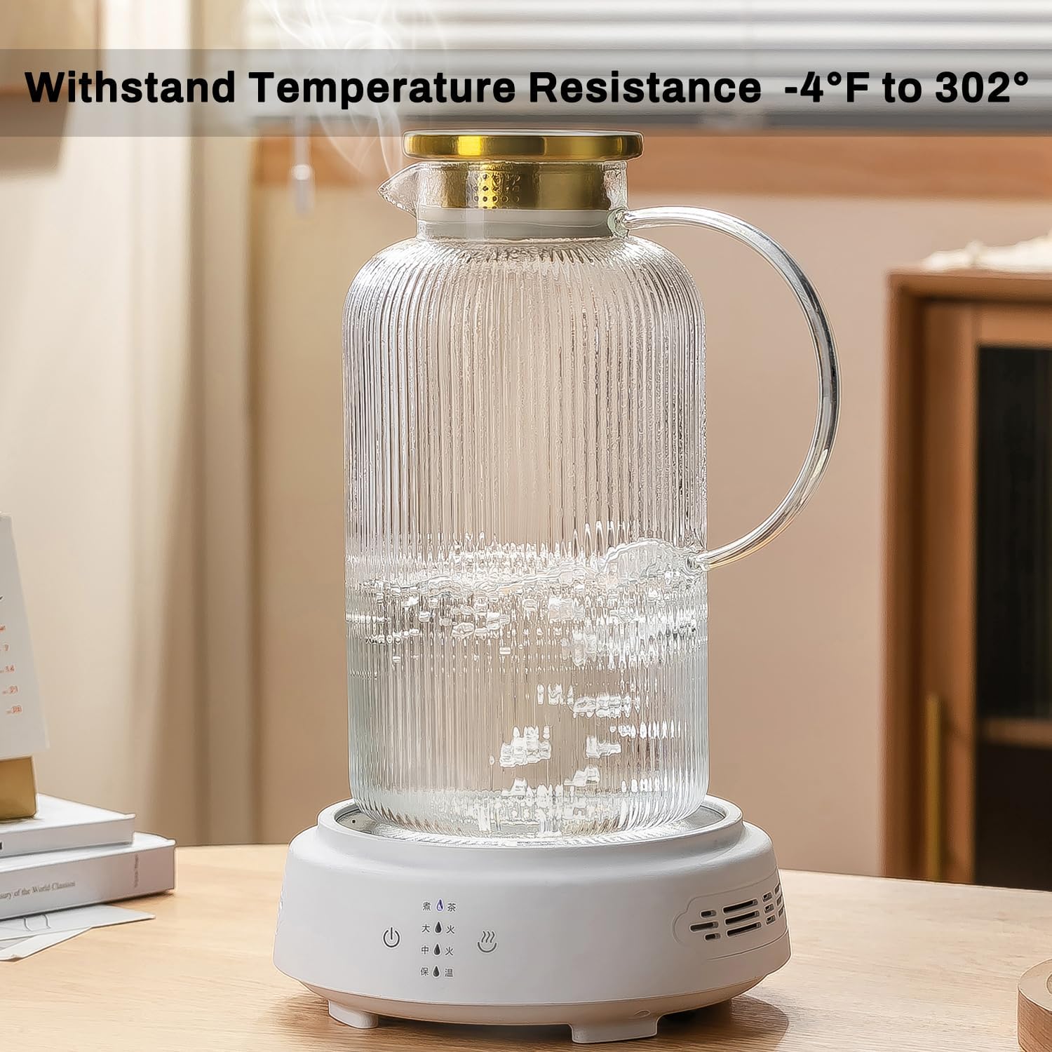 Glass Pitcher with Lid, 100 oz/ 3 Liter Classic Vertical Stripes Water Pitcher,Glass Water Carafe for Cold Brew, Coffee, Lemonade, Iced Sun Tea,Beverage, Milk, Heat Resistant - Image 6