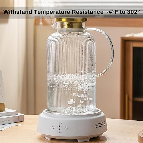 Miniatura 6 de Jarra de vidrio con tapa, jarra de agua clásica de 100 onzas  3 litros con rayas verticales, jarra de agua de vidrio para preparación fría, café,