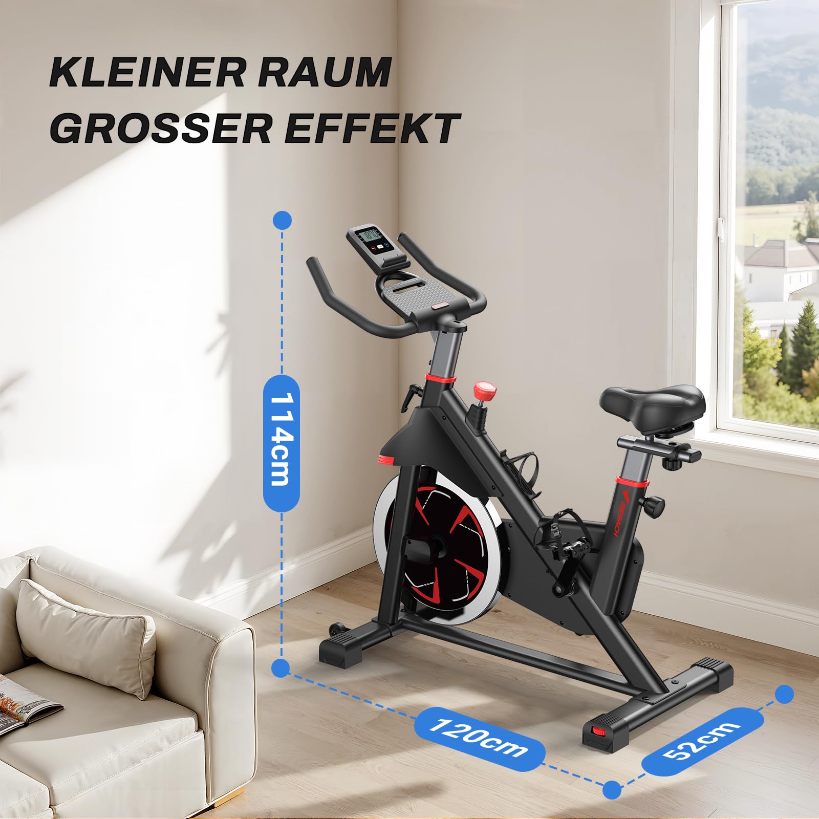 MERACH Heimtrainer Fahrrad mit Eigener App, Leises Hometrainer Fahrrad mit 16-facher Magnetwiderstand, Stoßdämpfender Luftkissensattel, Indoor Cycling Bike mit LCD-Monitor, für Kardiotraining zu Hause