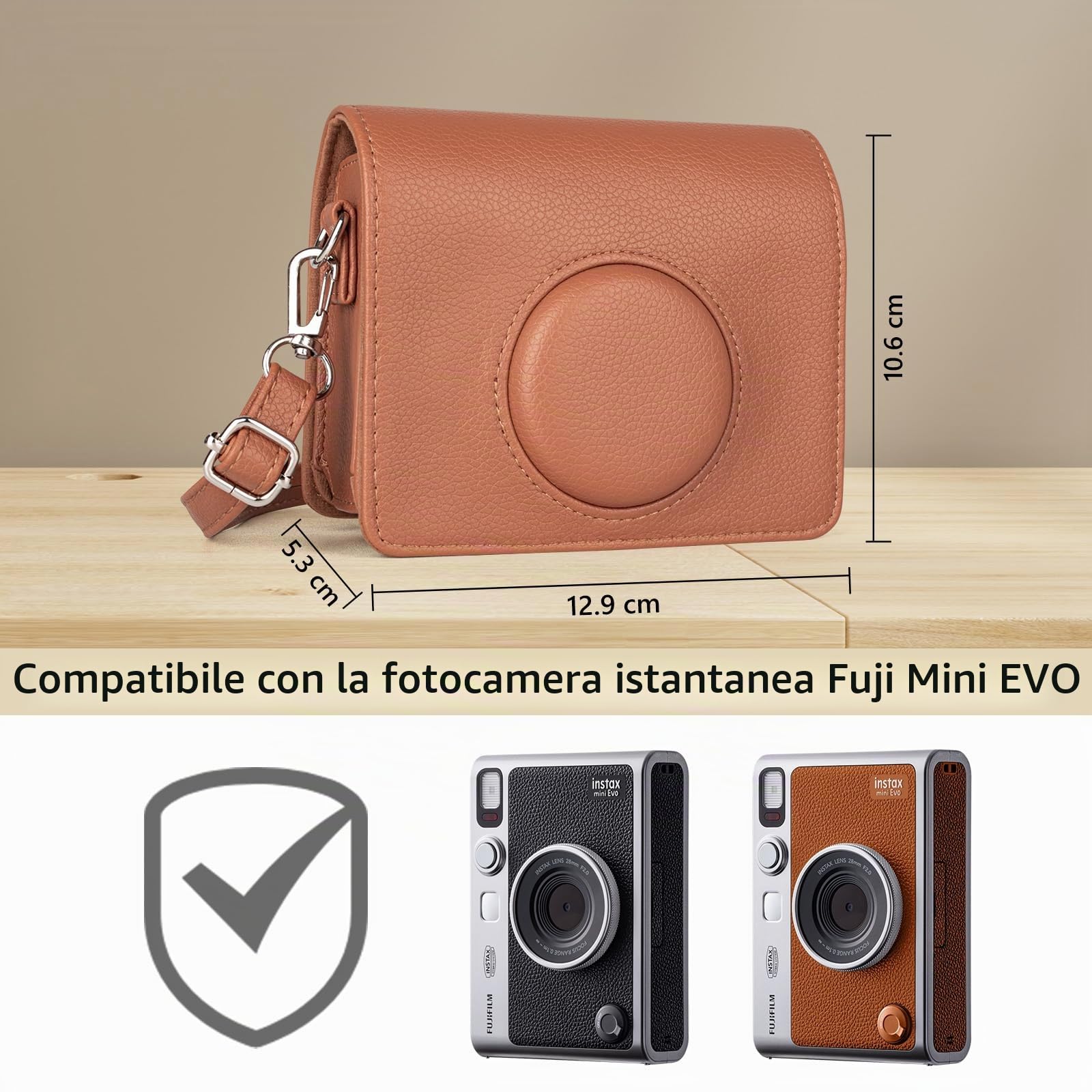 MUZIRI KINOKOO Custodia Protettiva Compatibile per Fujifilm Instax Mini EVO Fotocamera - PU Pelle Custodia - Modello Lichee Stile Orizzontale