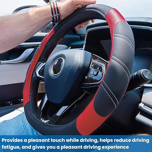 Miniatura 3 de Funda universal de 15 pulgadas para volante de automóvil, protector de volante deportivo de microfibra elástica, antideslizante y transpirable,