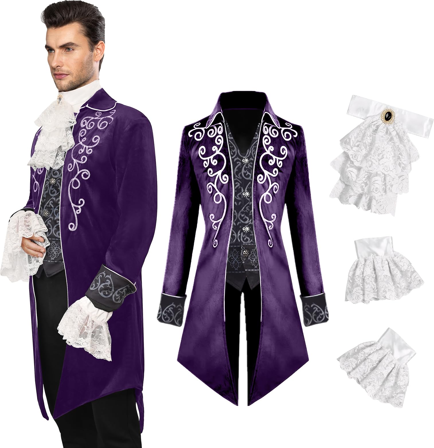 YQVGFBY Medieval Clothing Men Costumes Medieval Steampunk Jacket, Gothic Tailcoat, Victorian Tailcoat Men Costumes for Men, Halloween Pirate Vampire Cosplay Costumes (Purple, XXL) — image 1