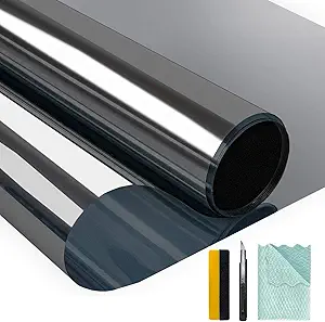 Niviy One Way Window Privacy Film with Installation Tools Window Tint for Home See Out Not in Effect Anti UV Heat Control Glass Door Film for Home Office (Black Silver 29.5" x 118")