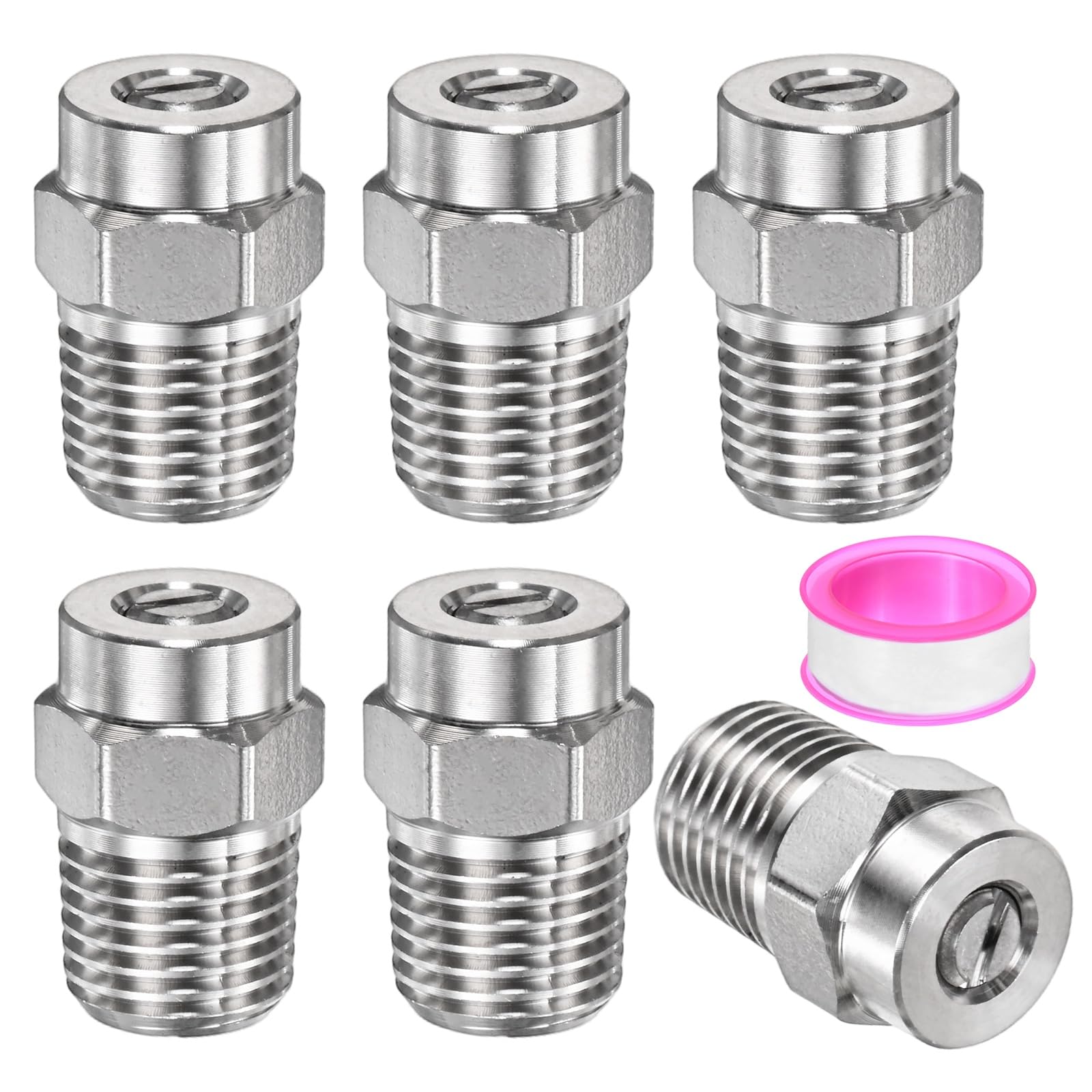 TIXIPEM 1/4IN Male NPT 25 Degree Surface Cleaner Tips [6PCS] - Pressure Washer Nozzles Cleaner Nozzle Replacement Use for Water Gun & Water Broom - [Stainless Steel-1.236MM Orifice]
