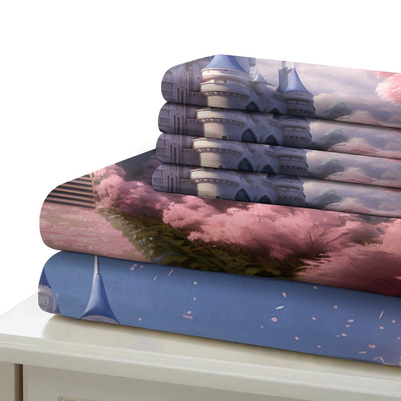 Fantasia del castello Impressione 3D 3 pz fodera per edredone Architettura reale fantasy coperteletto microfibra ipoallergenica zip per bambini ragazzi adulti King（220x240cm）