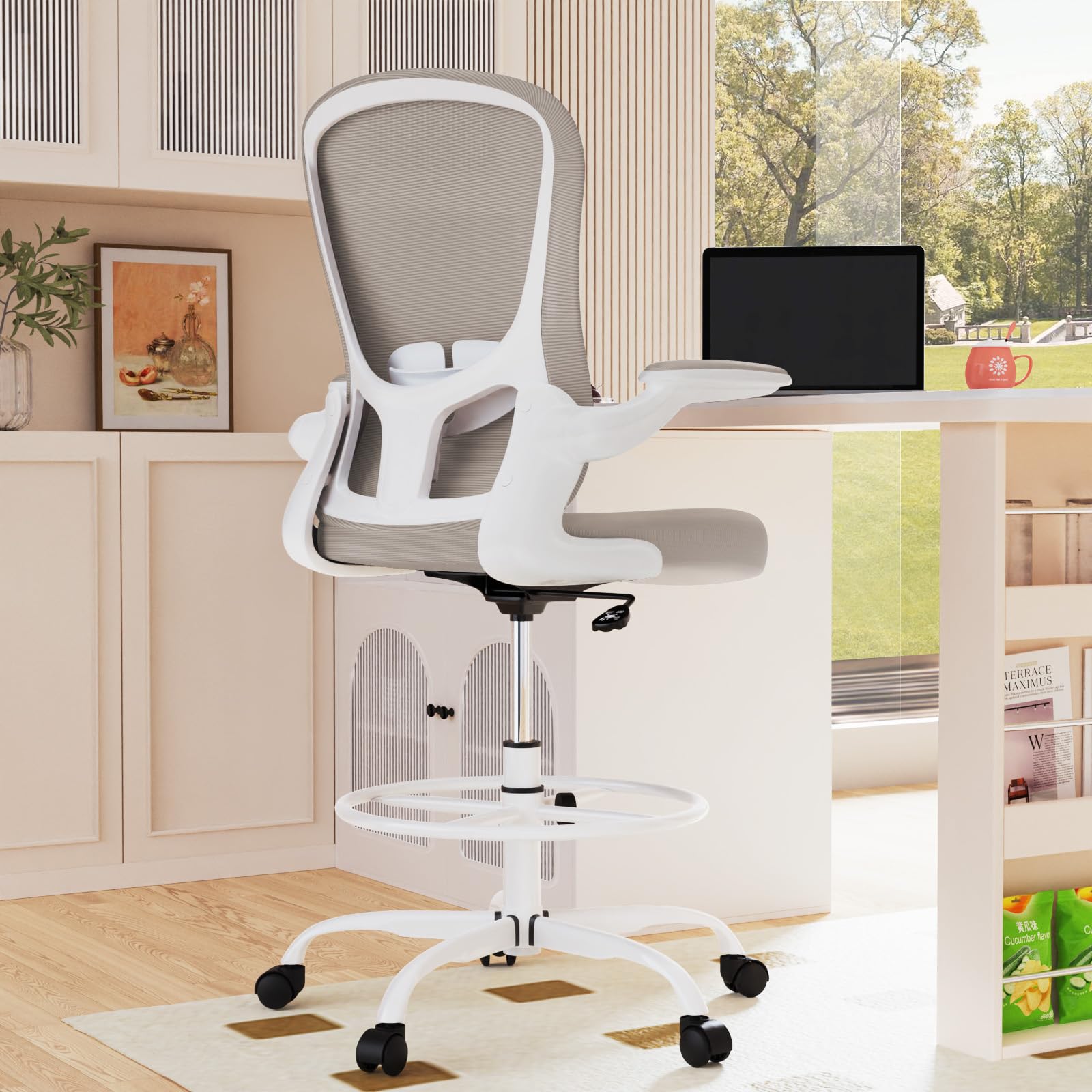 Amazon.com: Drafting Chair, Tall Office Chair with Flip-up