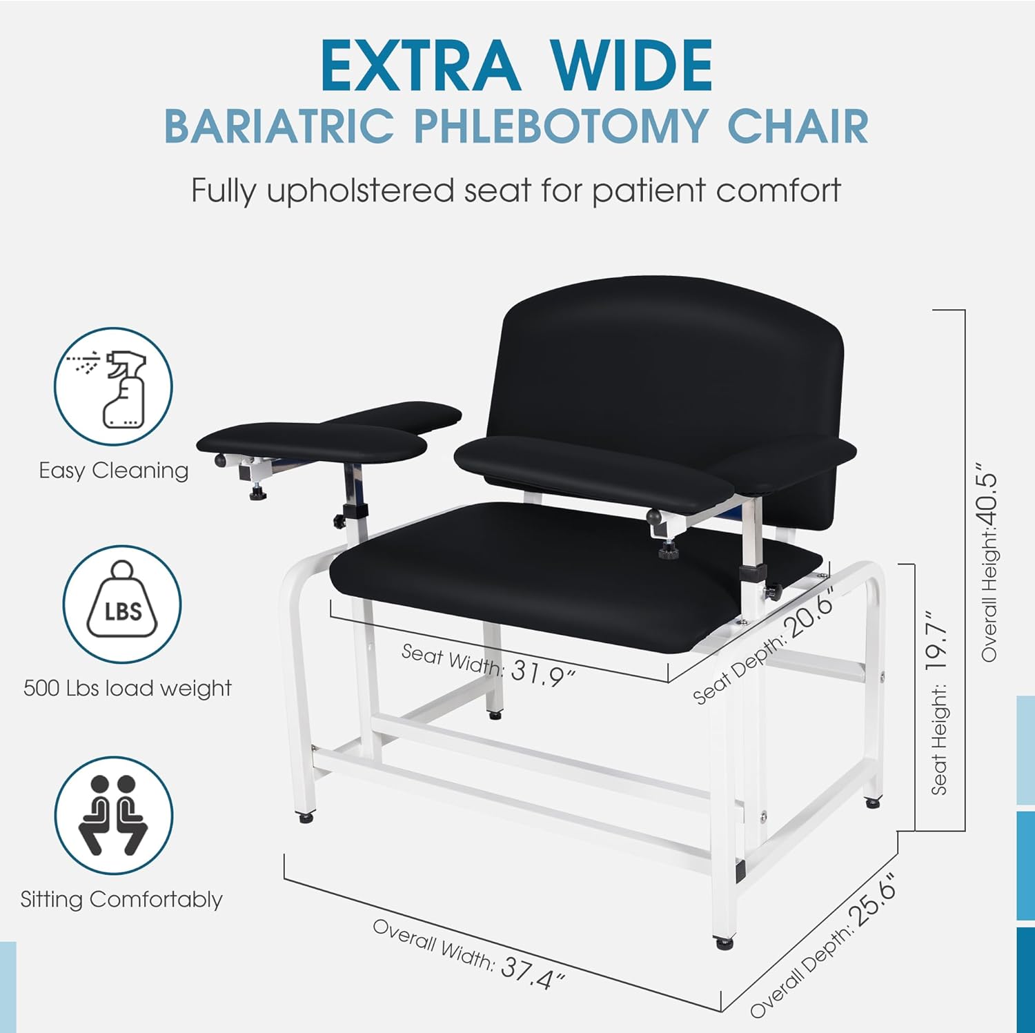 coolwave extra thick padded bariatric phlebotomy chair with arms black mc04 black bariatric