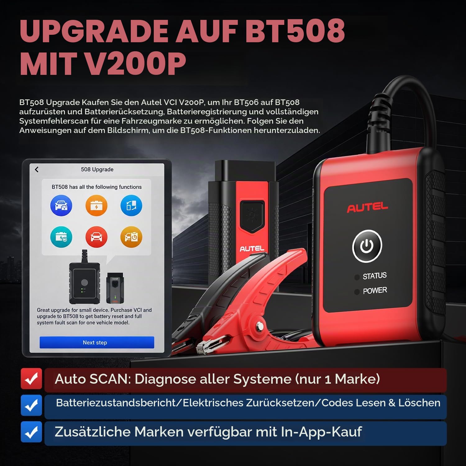 Autel MaxiBAS BT506 Batterietester, 6V 12V 100-2000 CCA Autobatterie-Analysator, Start-und Ladetest, digitales Batterielast-Testgerät für alle Fahrzeuge, Batterietest im Fahrzeug/außerhalb Fahrzeugs
