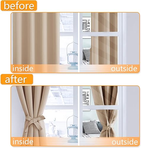 Miniatura 5 de Hiasan - Cortinas opacas de 42 x 63pulgadas de largo, aislamiento térmico y bloqueo de luz, para dormitorio, sala de estar, 2paneles con alzapaños