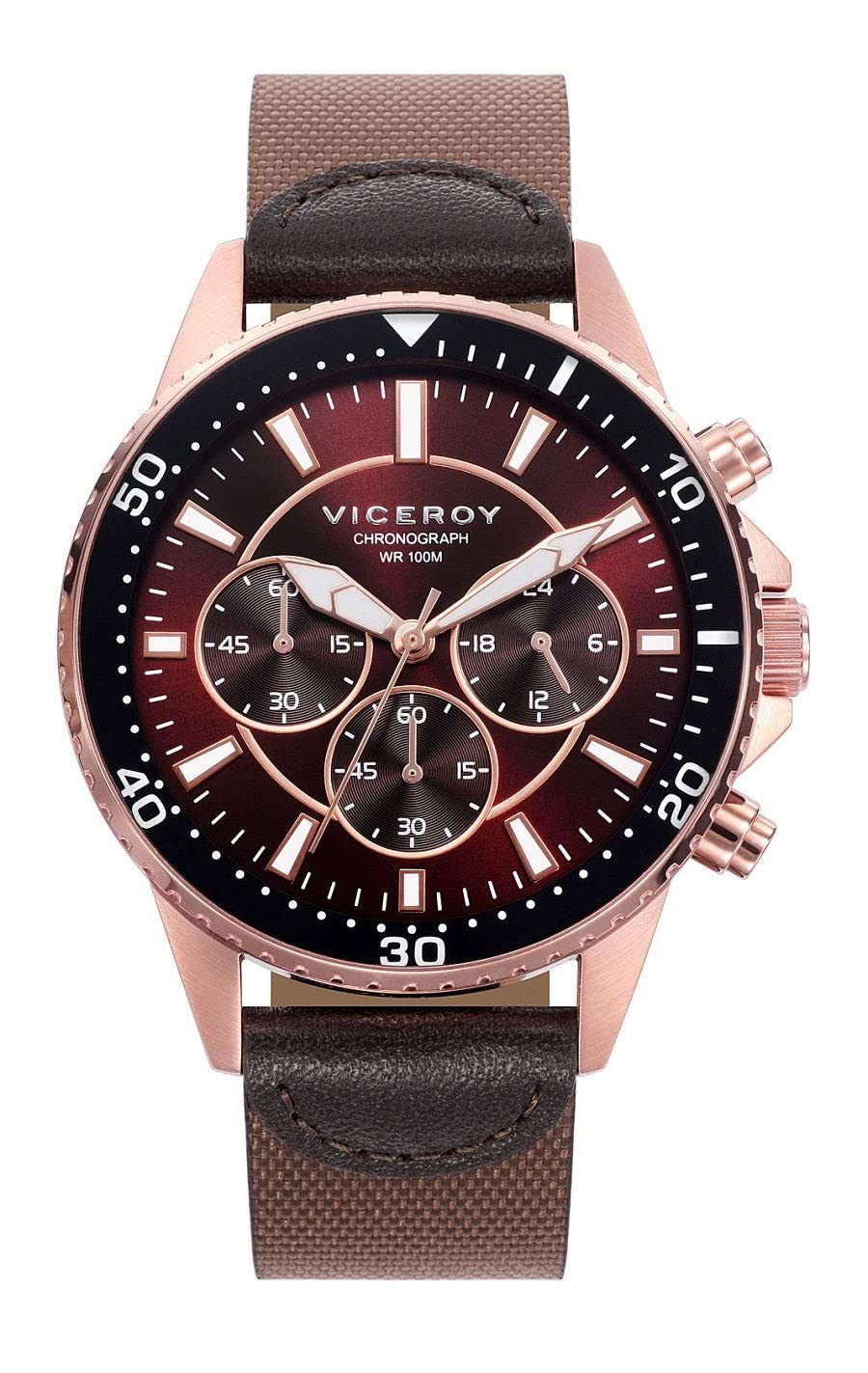 Viceroy Orologio Uomo 401069-97: Cassa Acciaio IP Oro Rosa, Cinturino Pelle E Tessuto, 100m