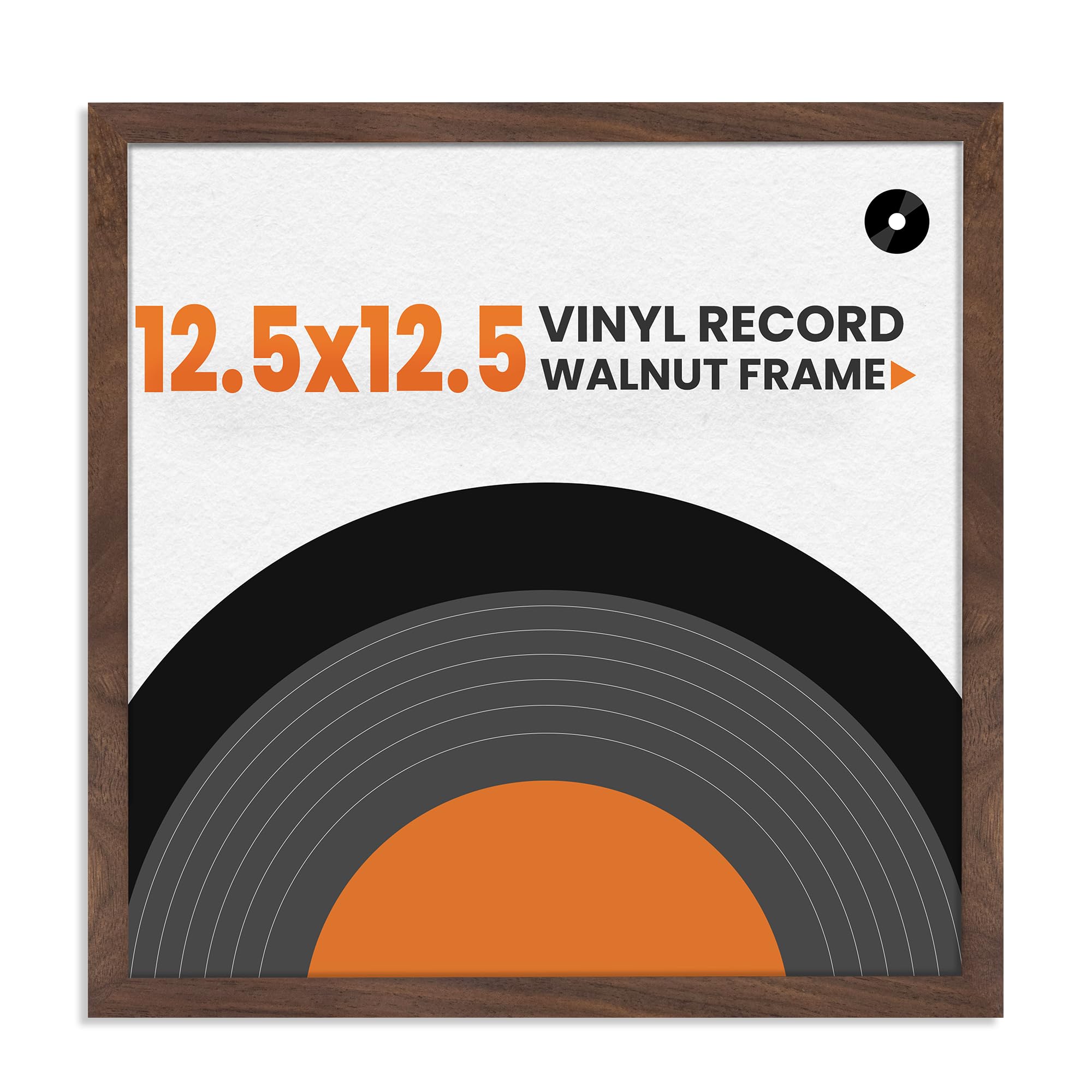 Vinyl Record Frame Natural Walnut Wood for 12.5 X 12.5 Inches LP Record Album Disply Frame without Mat, Single Groove, Shatter-Resistant Tempered Glass Cover and Wall Hanging Hardware