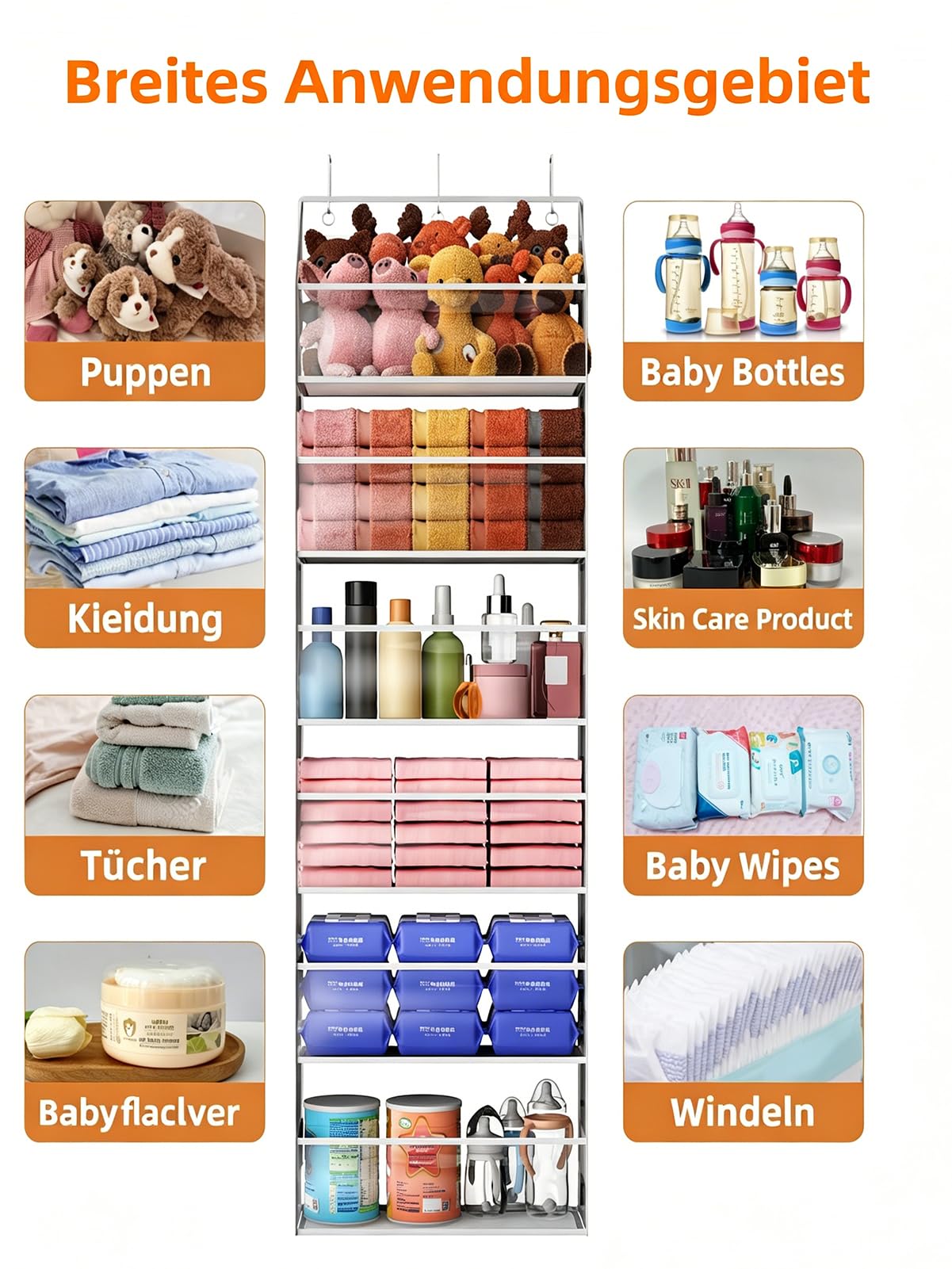 Organizzatore sospeso per porta – 6 piani per animali di peluche, organizzatore da bagno e conservazione, organizer da appendere per giocattoli/articoli per bambini (trasparente)