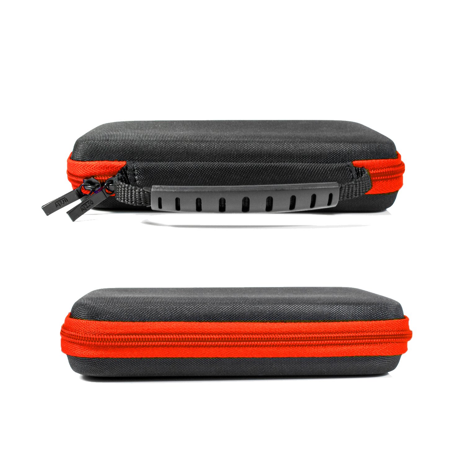 Orzly 2DS XL - Funda de Transporte para Nintendo 2DS XL – Funda Protectora rígida portátil para Nueva Consola 2DS XL con Ranuras para Juegos y Bolsillo con Cremallera, Rojo sobre Negro