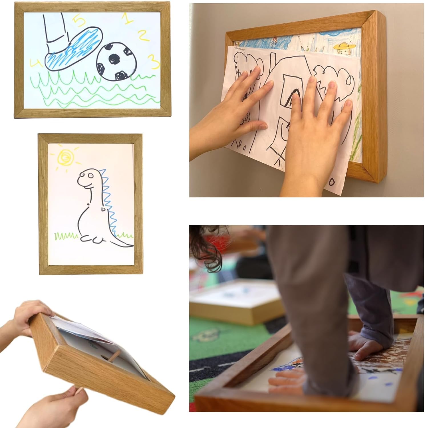 Cadres artistiques pour enfants interchangeables, cadre artistique pour enfants, cadre de projet artistique pour enfants, cadre de taille A4 - Cadre sans verre, sans danger pour vos enfants (Noir)