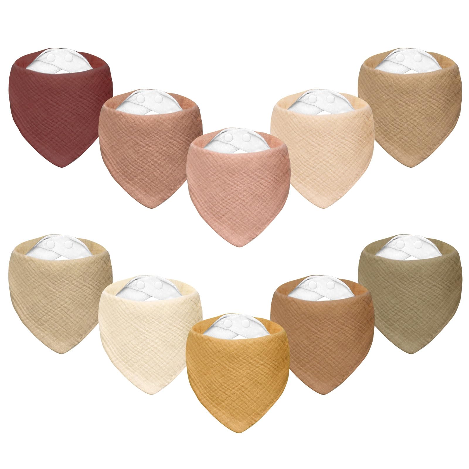 Miyacare 10 Stück Lätzchen Baby Dreieckstuch, Super Saugfähige,100% Baumwoll, Halstuch Baby, mit 4 Verstellbares Druckknopf, für Baby Jungen und Mädchen (Warm Blush)