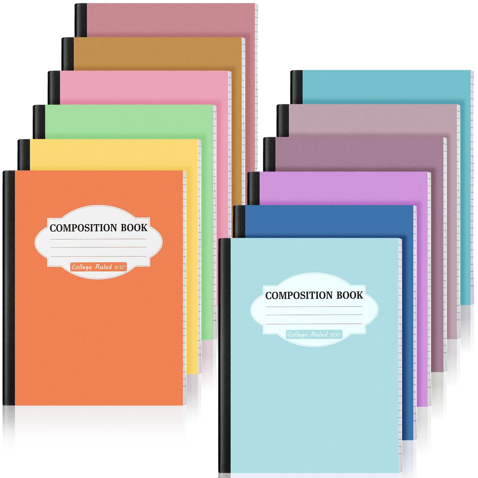 Colarr Confezione da 12 quaderni per composizione universitaria a righe, 24 x 19 cm, copertina rigida, libri di composizione in carta, colori divertenti, articoli per ufficio e rientro a scuola