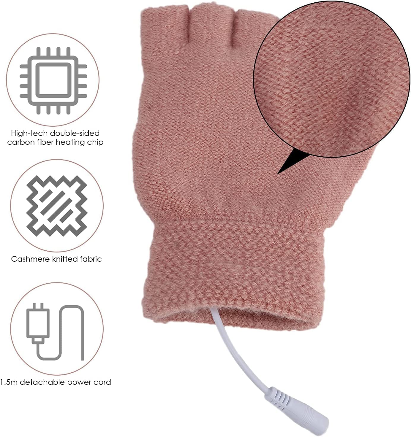 Gants chauffants USB pour femme, gants d'hiver chauds pour ordinateur portable, mains complètes et demi chauffantes sans doigts, chauffe-mains lavables