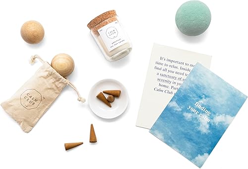 Calm Club | Kit de rituales de relajación perfumados | Velas perfumadas y conos de incienso | Bombas de baño relajantes | Regalos relajantes de