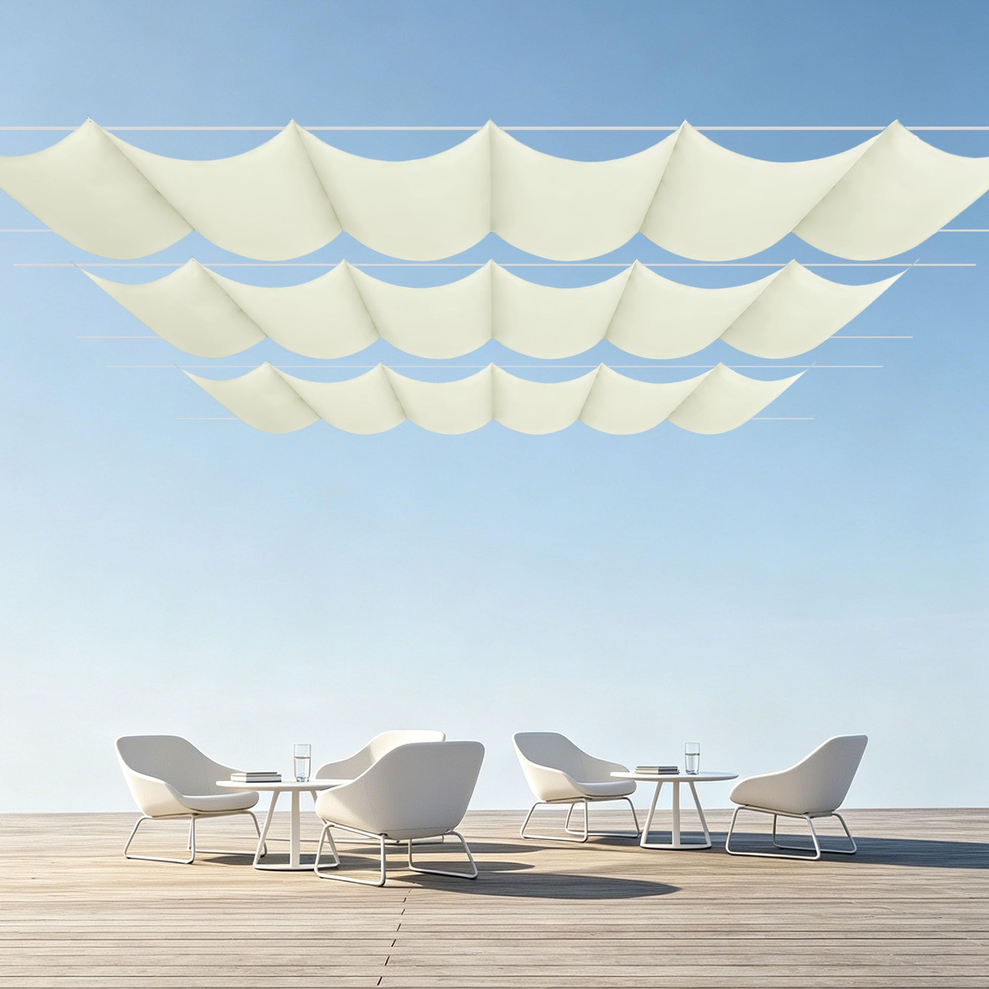 Toile Ombrage Rétractable Vague Anti-UV avec Oeillets Cordons