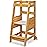 TOETOL Bamboo Toddler Step Stool Kids Kitchen Counter Learning Stool Standing Helper Tower 3 Height Adjustable Bathroom Sink with Safety Rail,Natural