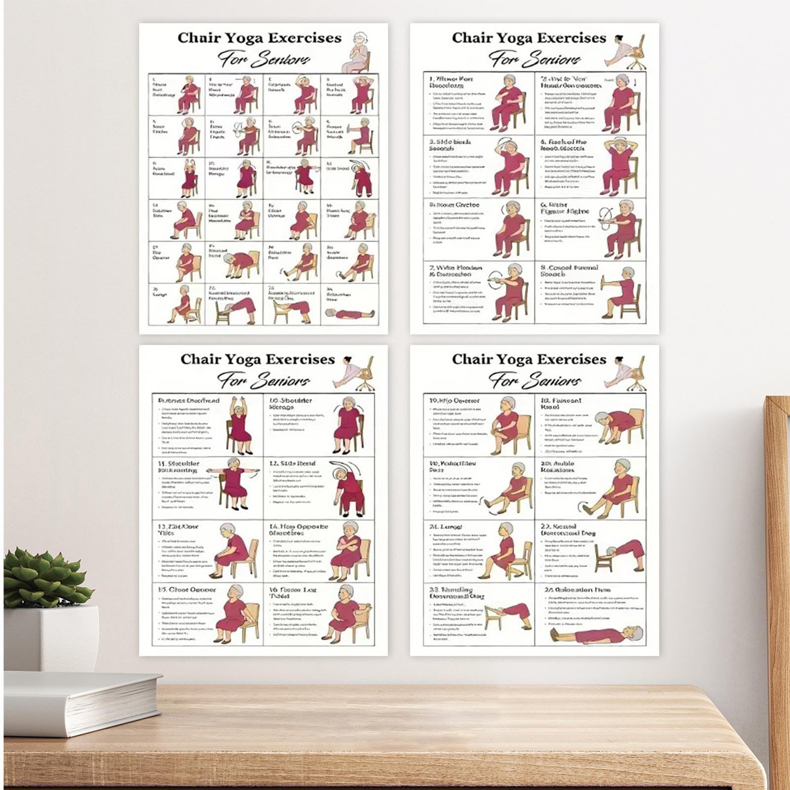 Poster de yoga sur chaise, routines organisées, 5 défis de 30 jours, tableaux d'exercices laminés doux assis, affiche d'entraînement de yoga, affichage polyvalent, pour personnes âgées et