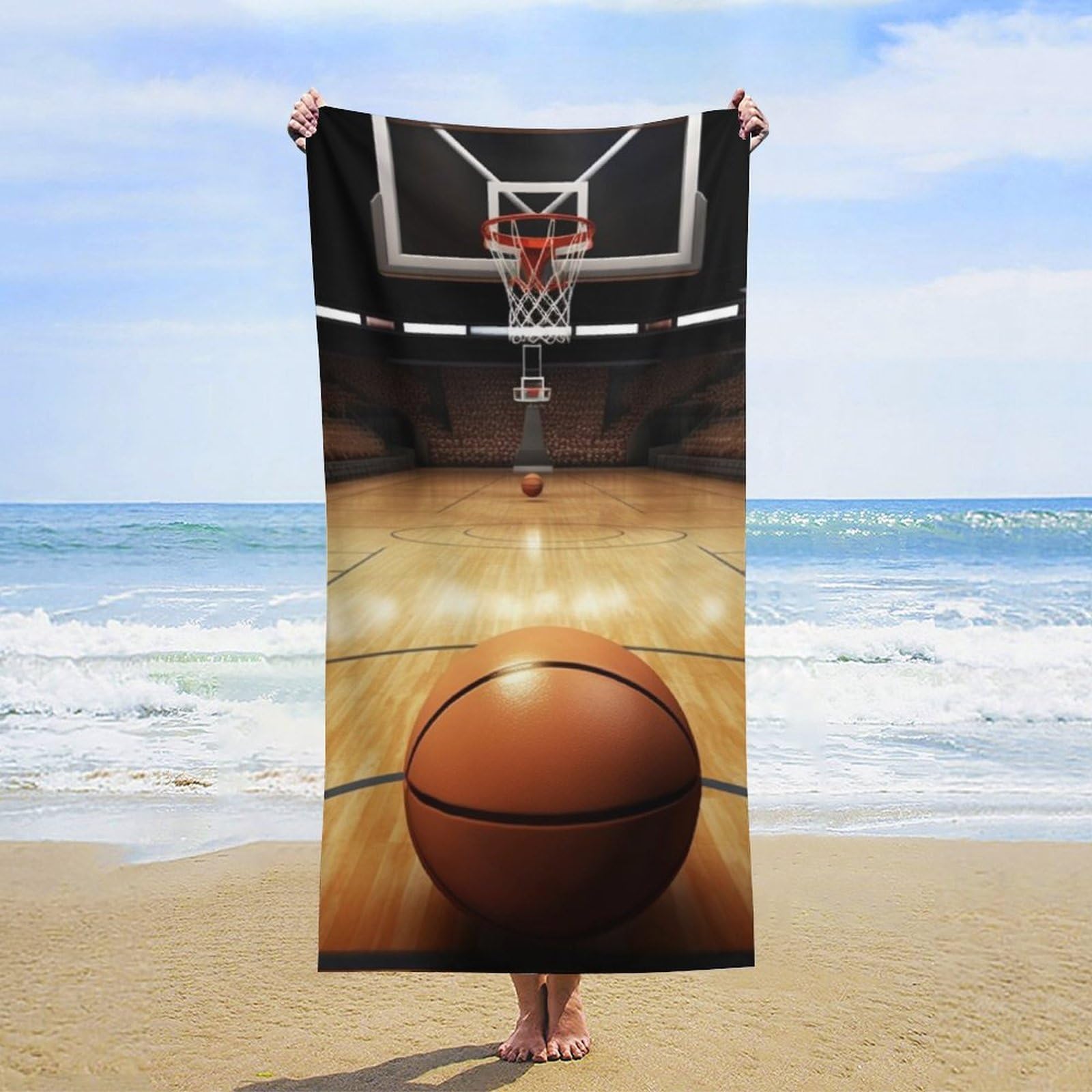 NTVOWPZO Basketball Beach Towel Oversized Microfiber Bath Towels Lightweight Sand Proof Beach Towels Absorbent Pool Towels for Swimming Yoga Bathroom Towel 31.5" X 63"