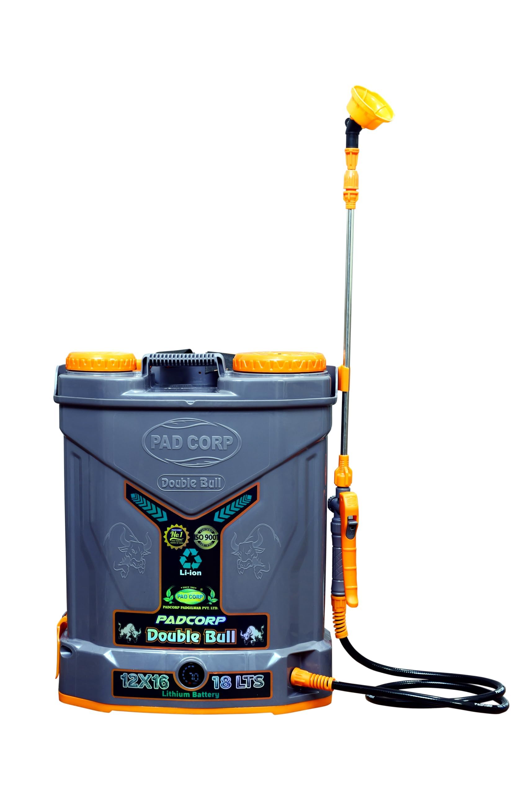 Pad Corp Li-ion Double Bull Battery Sprayer, 18L Tank, 12Vx14AH Battery, Double Motor Sprayer, Use for Agriculture, Garden, and Pest Control, 2AH Fast Charger, Free 9Watt LED Light with 15 Wired-image-10