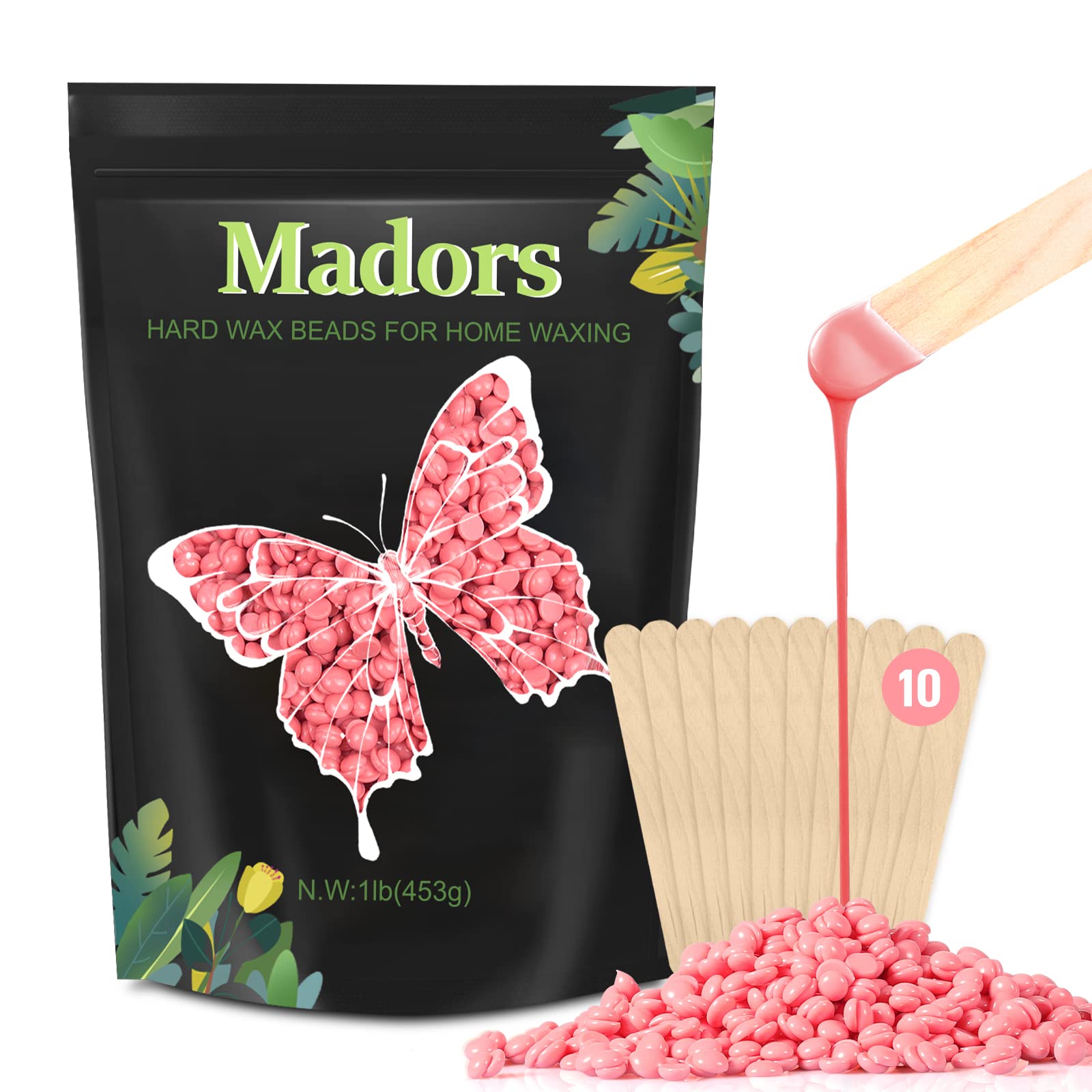 Hard Wax Beads for Hair Removal - Madors 1lB Wax Beans Kit for Brazilian Underarms Body and Chest Large Refill Pearl Beads for Wax Warmer (Pink)