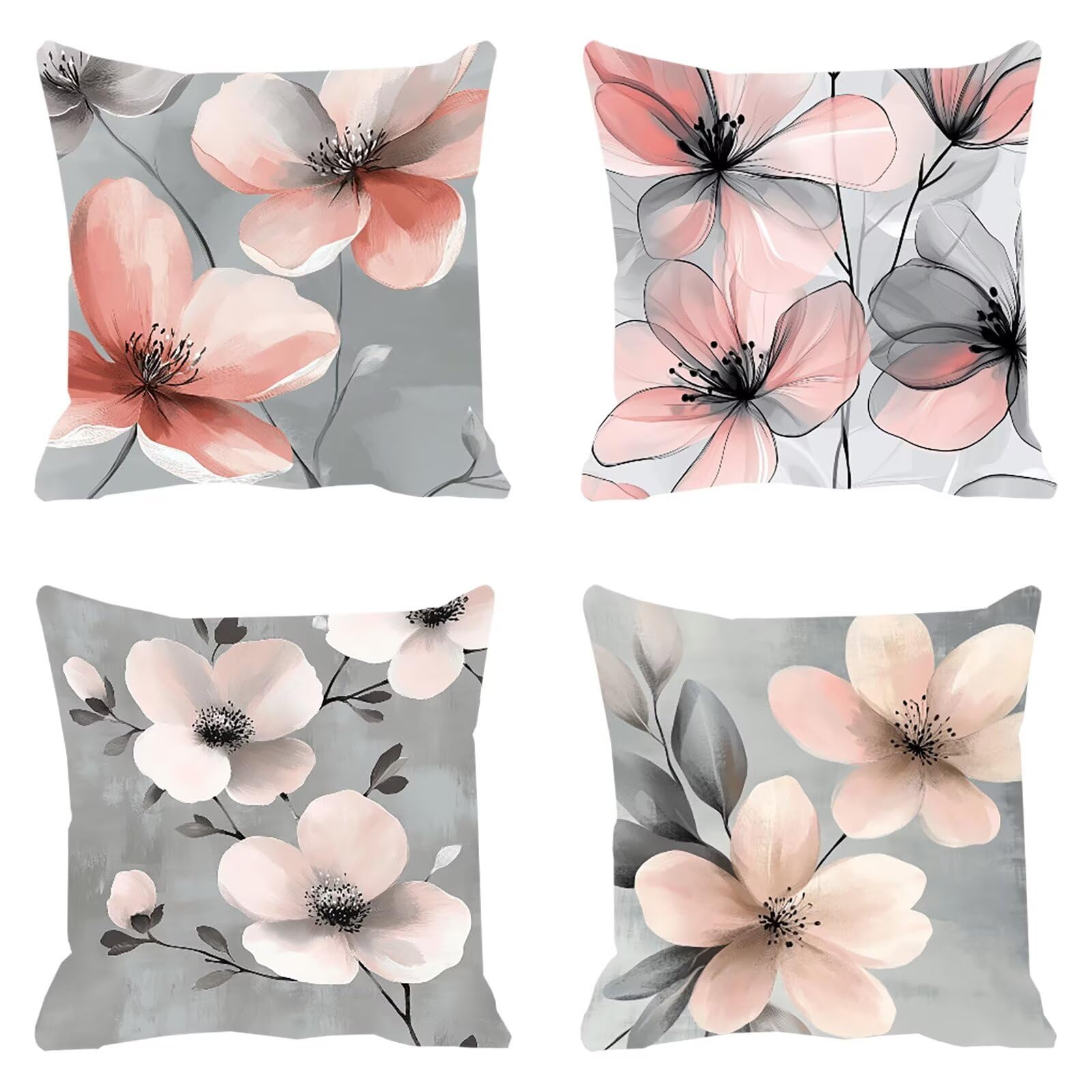 Décoration maison housse de coussin 50x50cm gris fleur imperméable