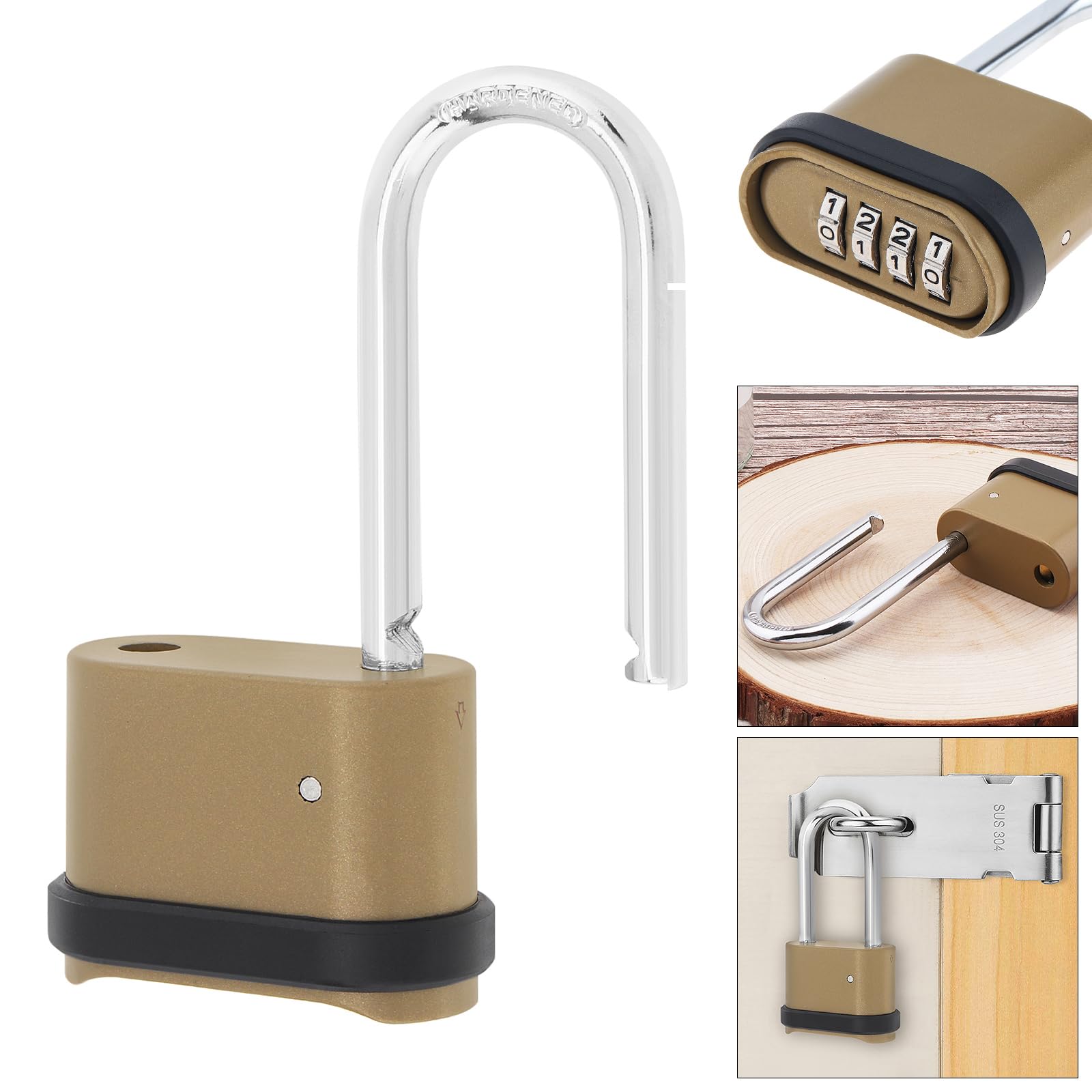 Candado de combinación de 4 dígitos, candado de combinación resistente con grillete de 2.5 pulgadas de largo, candado impermeable para exteriores, para puerta, patio, valla, escuela (2)