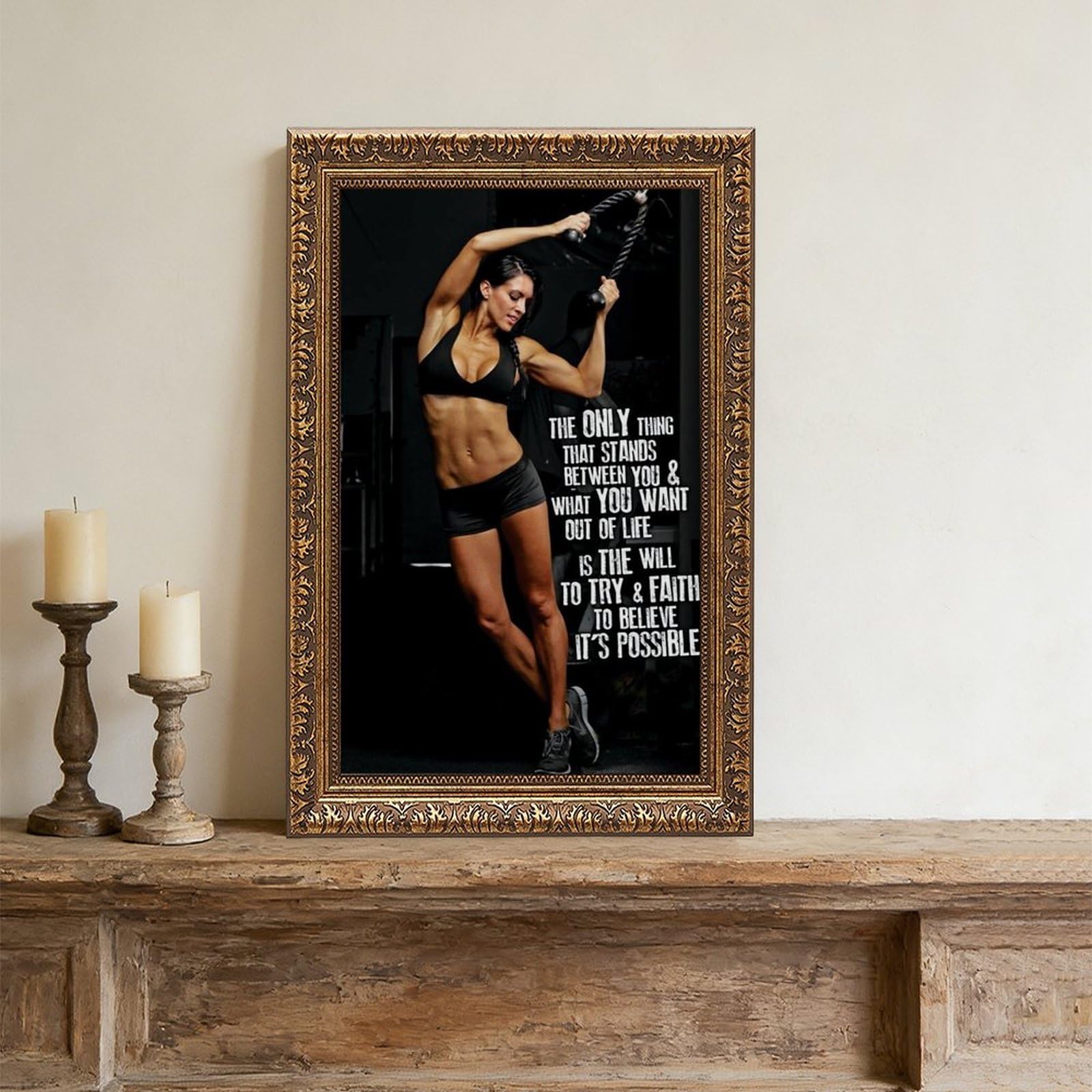 Poster su tela con citazione motivazionale "Only Thing", stampa artistica da parete, per soggiorno, camera da letto, decorazione retrò, cornice dorata: 40,6 x 61 cm (lunghezza x larghezza)