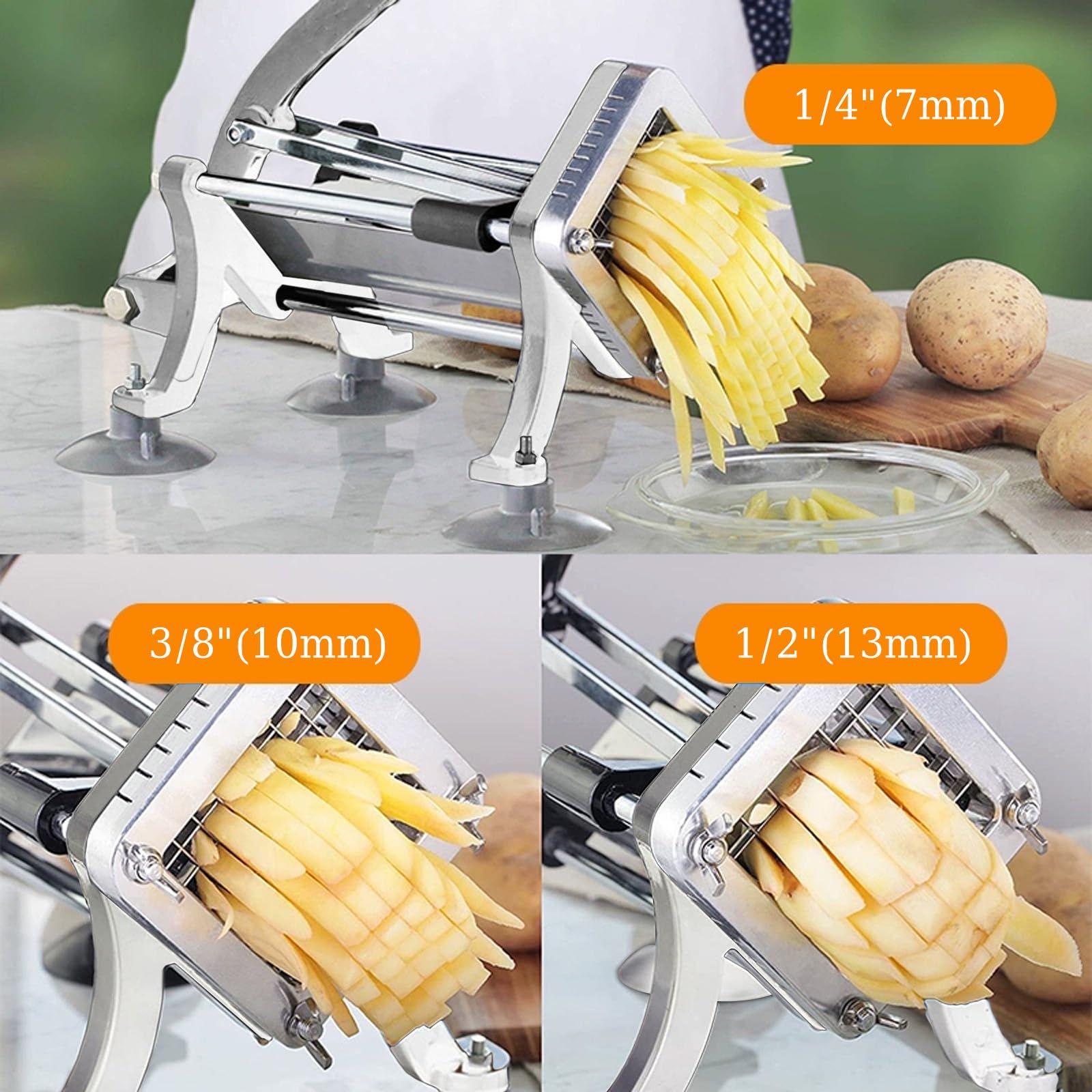 Generisch Professioneller Pommesschneider mit 7/10/13 mm Klinge, Manueller Kartoffelwürfelschneider Pommes Schneider mit Saugnäpfen, for Die Küche Zu Hause und Die Gastronomie