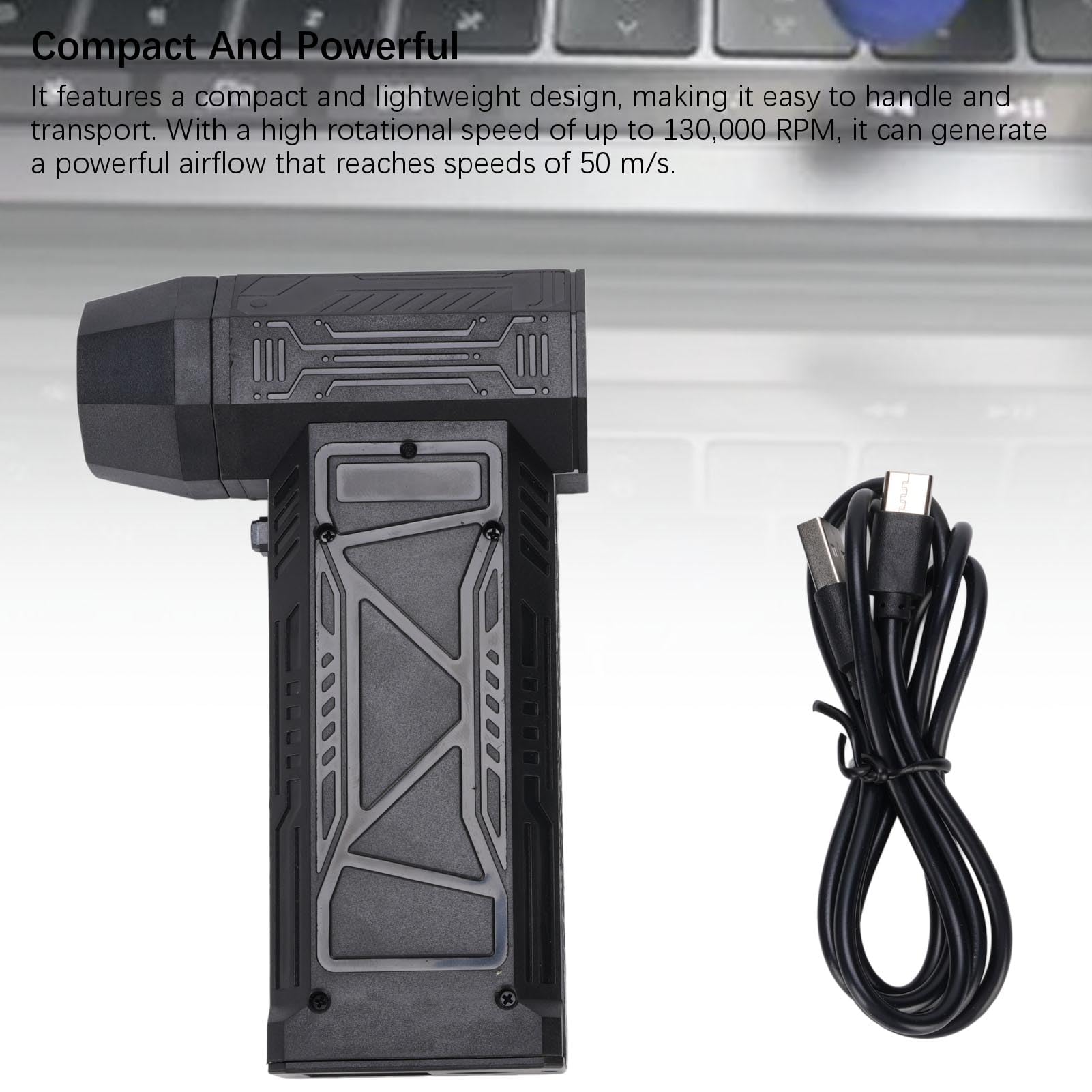 Cuifati Plumero de Aire Eléctrico Recargable 130000 RPM, Pantalla Digital Soplador Seco con Luz, Aspirador de Aire Comprimido 2 en 1 Limpiador de Mano para Teclado de Coche, PC, Hogar, Oficina,