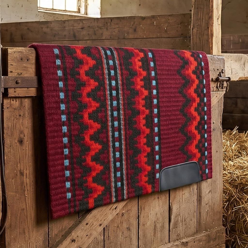 Western Show Saddle Pad/Blanket for Horses - Handmade Wool Saddle Blanket with New Zealand Design, Thick, Durable & Comfortable for Horse Riding (34” L x 38” W x 1) M53