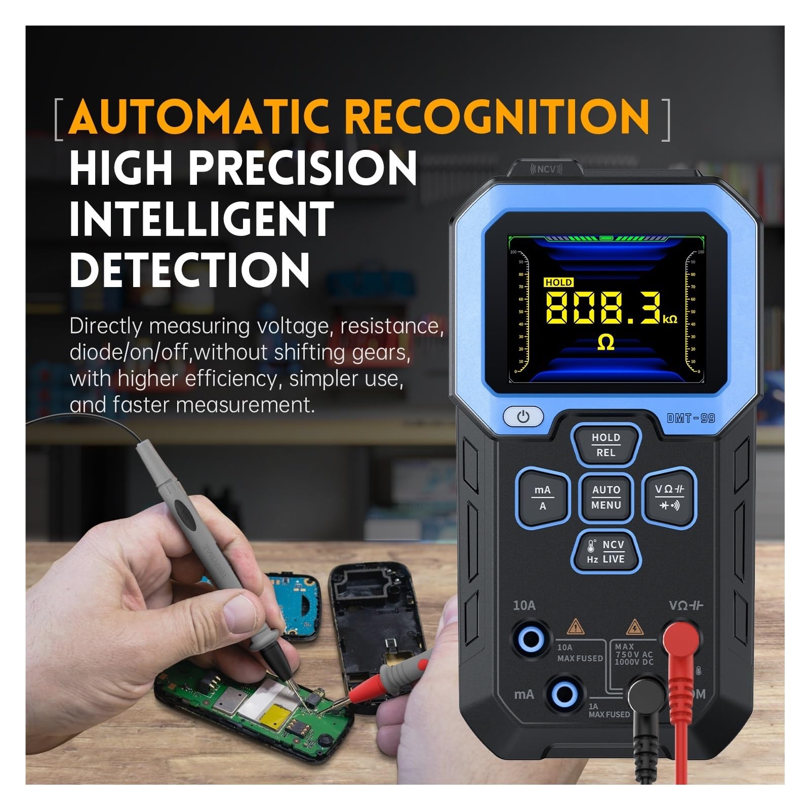 Multimetr Cyfrowy 9999 Zliczeń Inteligentny Profesjonalny Tester 1000V 10A True Auto Zakres AC DC Ohm Hz Pojemność Szybko Dokładnie Łatwy Odczyt