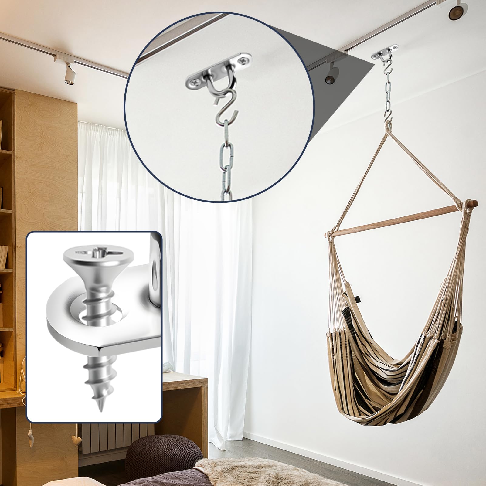 12 Pack M5 Pad Eye Plate Ceiling Hooks, Heavy Duty Stainless Steel U Shape Staple Hook Loop - Image 3
