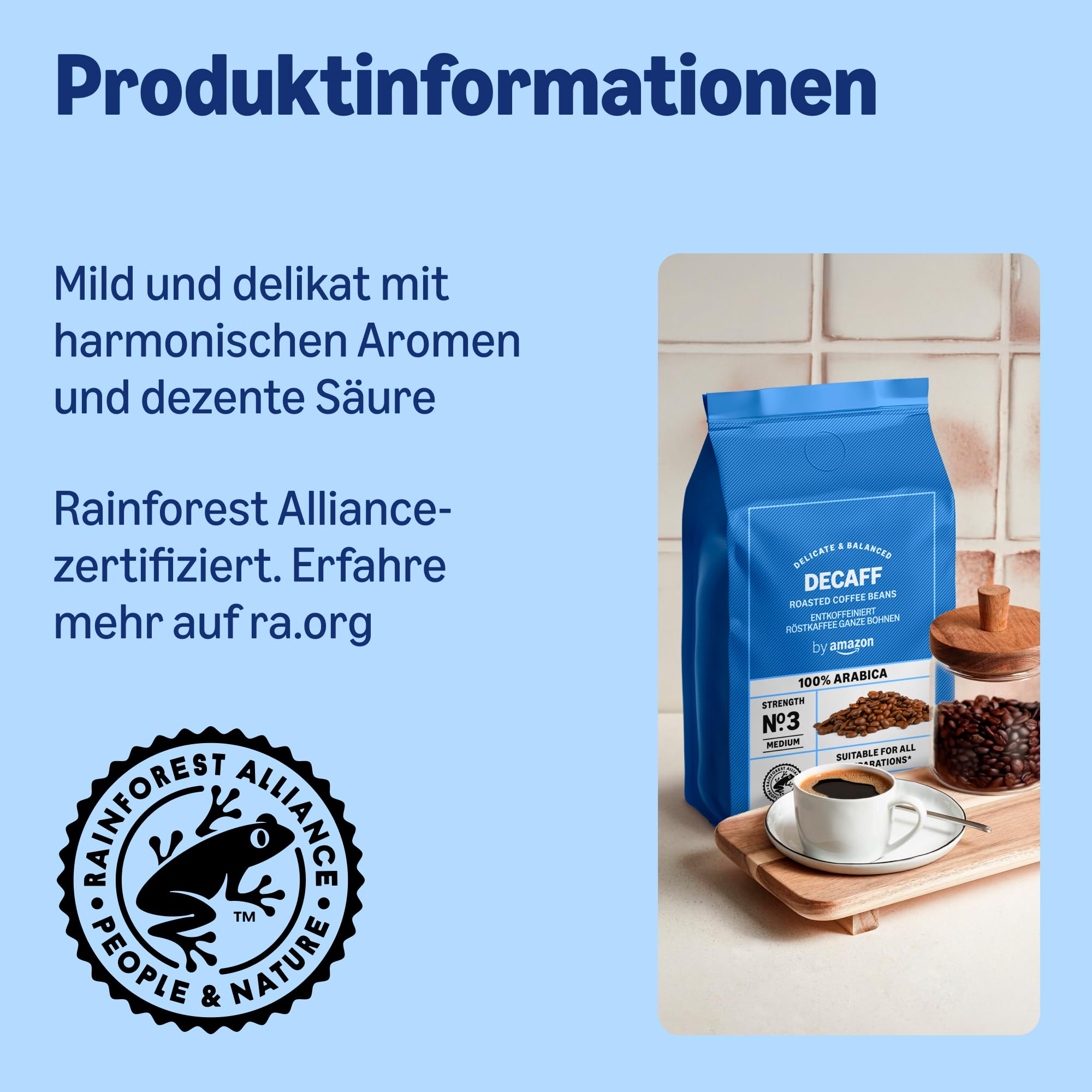 by Amazon Kaffeebohnen, Entkoffeiniert, Lichte Röstung, 2 kg (2 Packungen mit 1 kg), Rainforest Alliance Zertifiziert