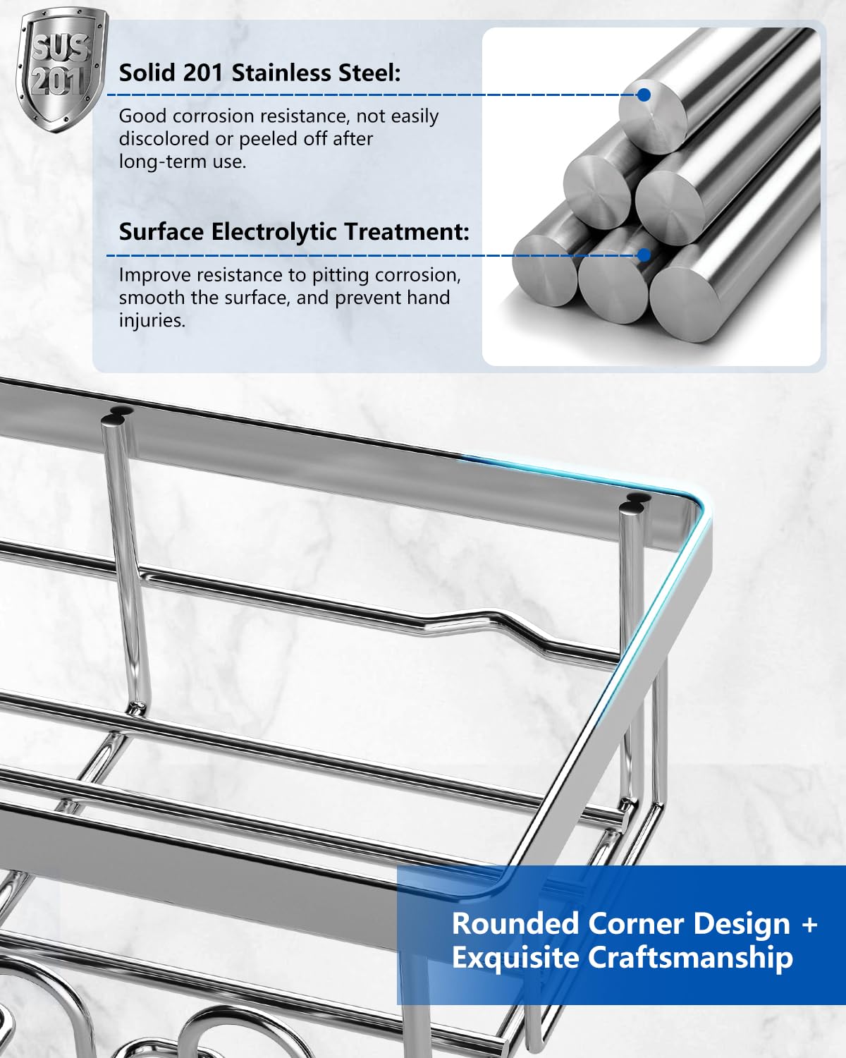 AceMining Shower Caddy, 3 Pack Silver Shower Storage Organiser with Hooks, Adhesives Bathroom Caddy No Drill - Image 3