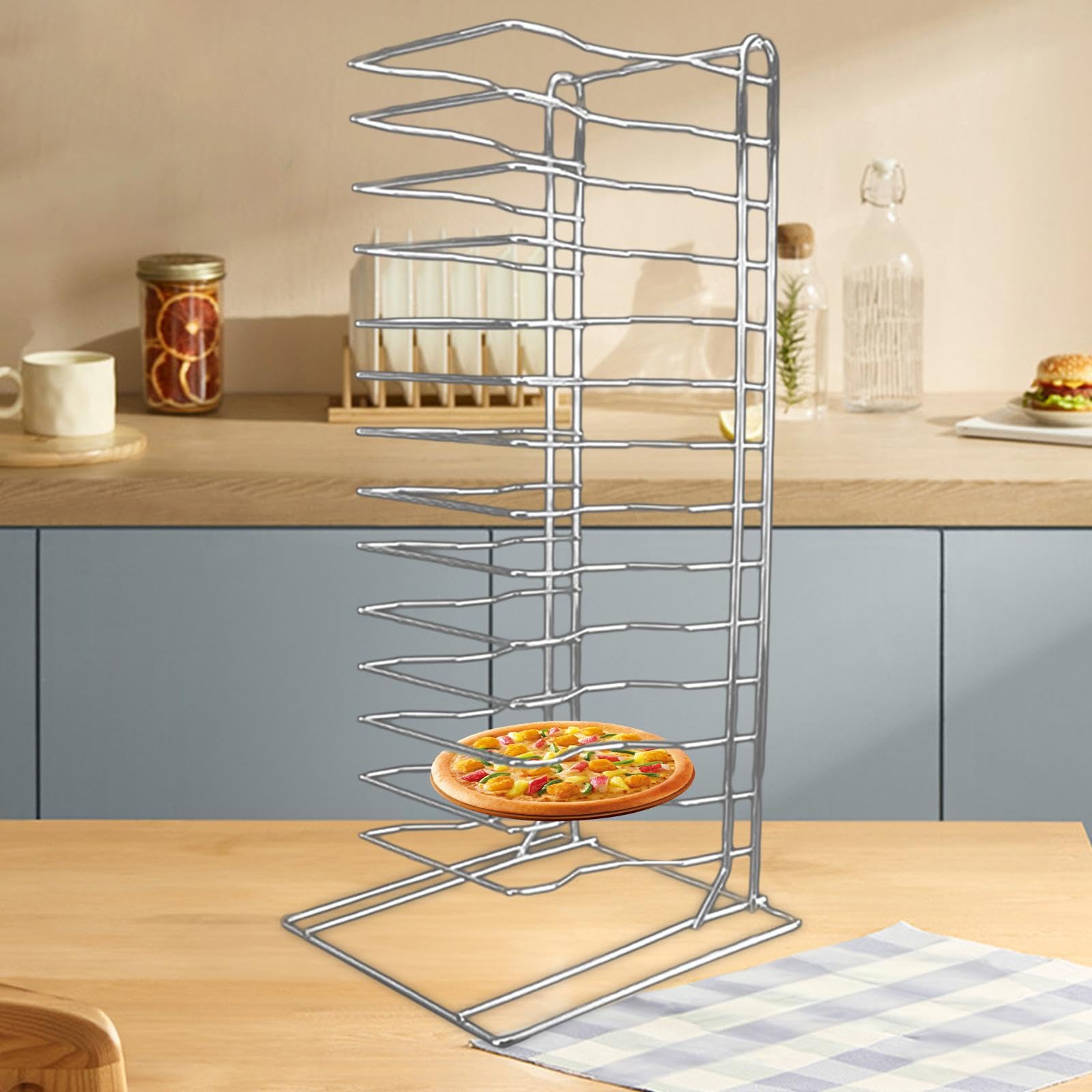 Bandeja para pizza de 14 capas, bandeja para hornear y soporte para asar para hotel, catering y camping, soporte de exhibición resistente para pizzas, pasteles y productos horneados
