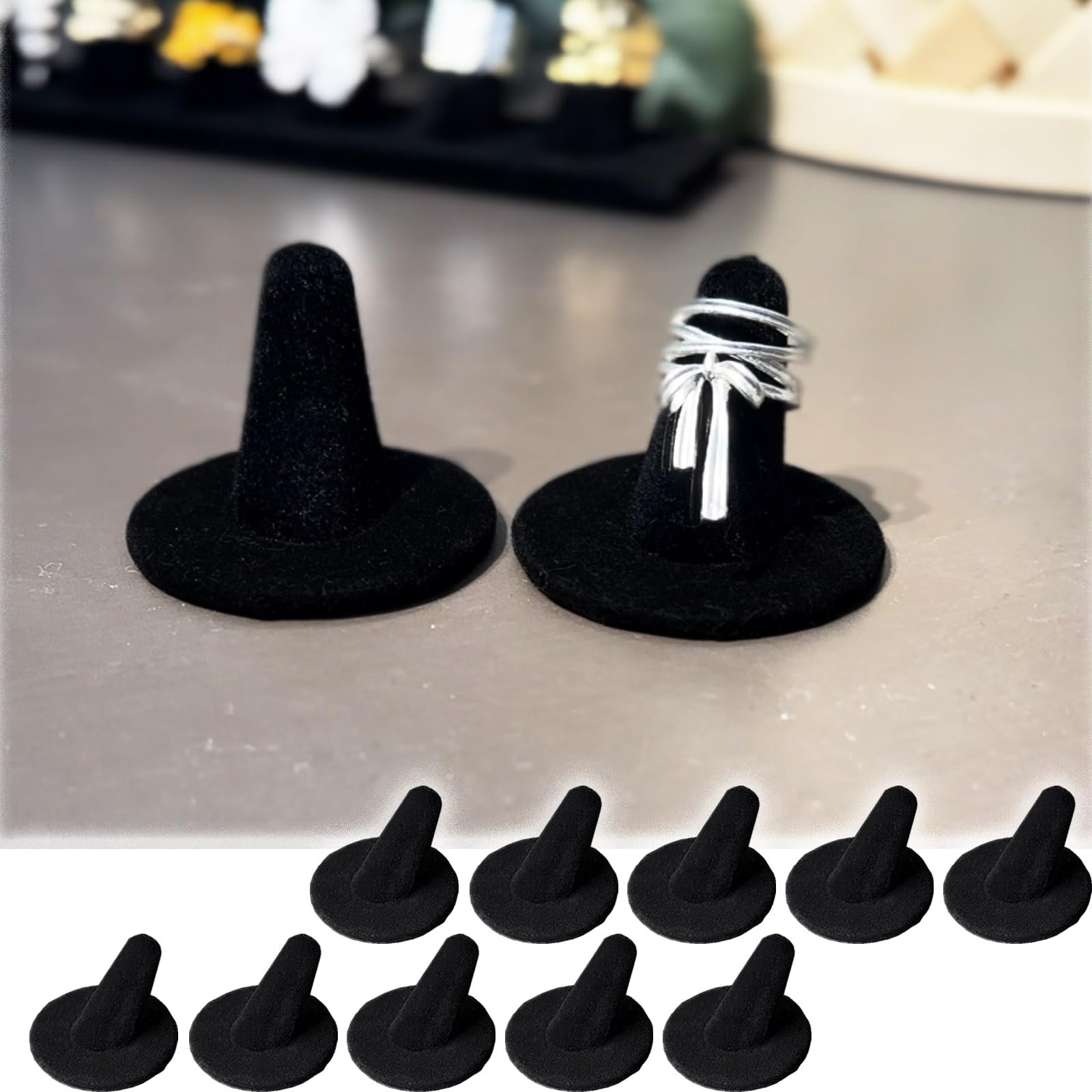 Black Velvet Ring Display Stand 10PCS Ring Holder and Organizer Jewelry Display Stand for Storage