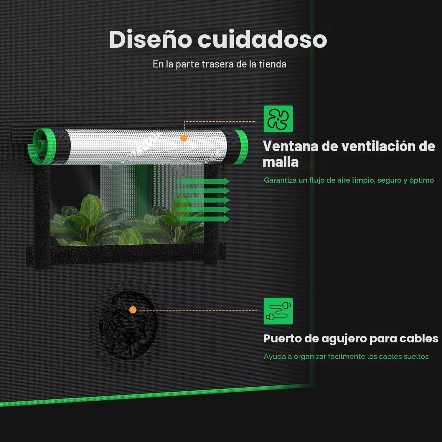 VIVOSUN Tienda de Cultivo Pequeña 50x36x54cm, Cultivo Hidropónico, Tienda de Cultivo Interior de Mylar Altamente Reflectante, Fondo Sellado, Ventana de Ventilación, Puerto de Orificio para Cables
