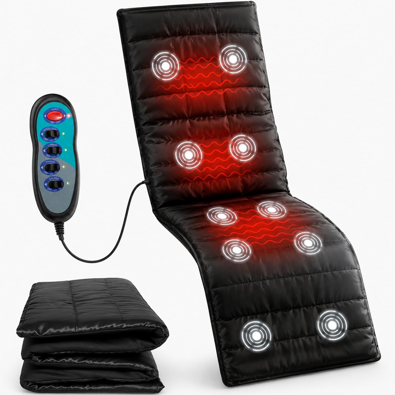 NANOFORT Colchoneta Masajeadora Vibratoria 10 Motores Control Electrico Colchon Masaje Relajante Cuerpo Completo Adaptador 110V Uso Domestico 20 Min Continuos Espalda Piernas Cuerpo Completo Portatil