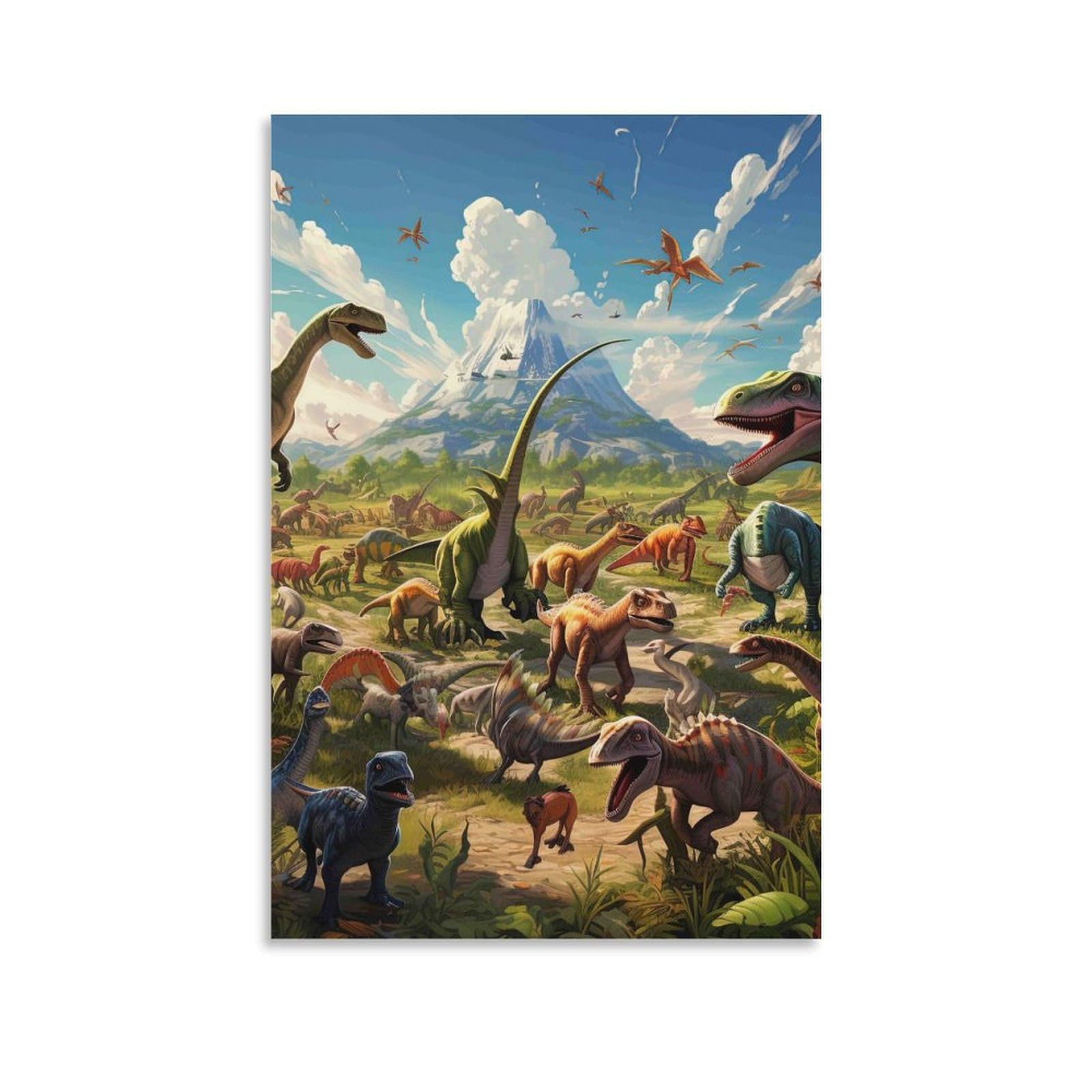 DHBANEIOK Dinosaur Scene Prehistoric Poster Artwork Giclee Canvas Prints Modern Canvas Wall Art Picture Wall Hanging for Dining Room Kitchen Home Office Decor 24x36inch(60x90cm)
