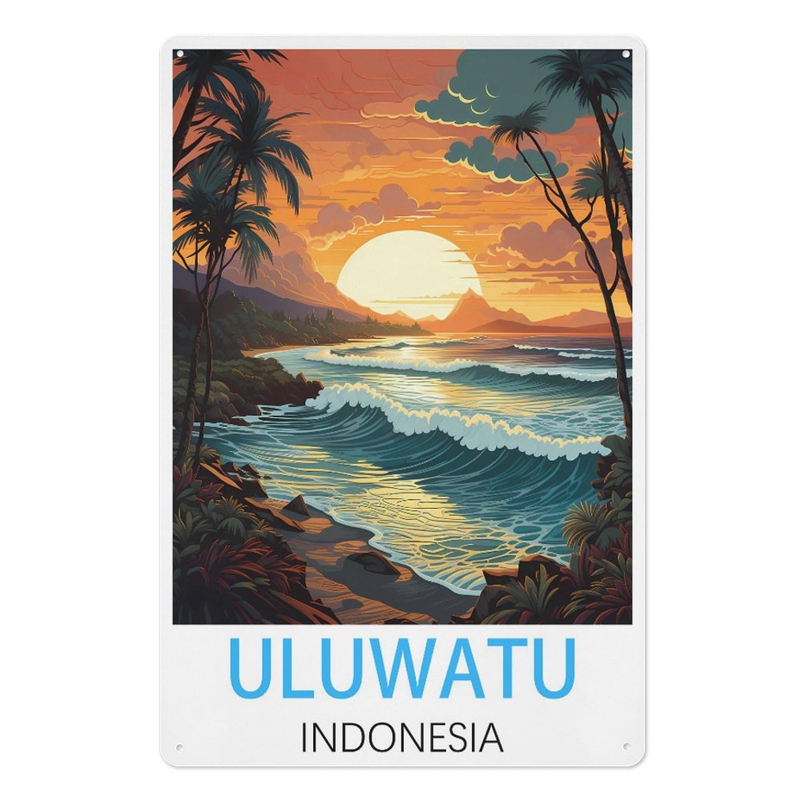Uluwatu Indonesia Retro Design Tin Paintings Vintage Tin Sign 08x12inch(20x30cm) Wall Art for Home Office Bedroom Living Room Cafes Wall Decor